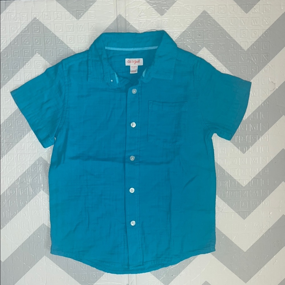 Cat & Jack Blue Button Down Shirt Lightweight Cotton XS 4/5
